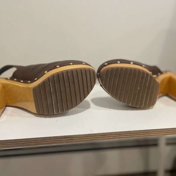 Tory Burch Brown Leather and Wood Platform Clogs size 8M - Picture 6 of 6